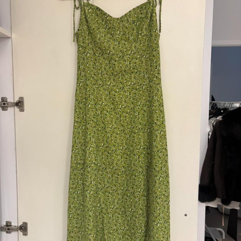 Green Floral Tie-Shoulder Midi Dress